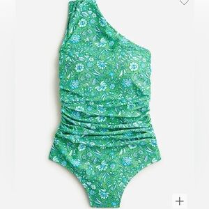 Ruched one-shoulder one-piece swimsuit in marigold blooms